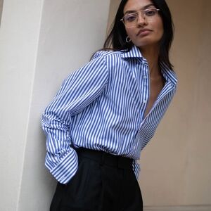 WNU The Boyfriend Shirt In Royal Blue Stripe